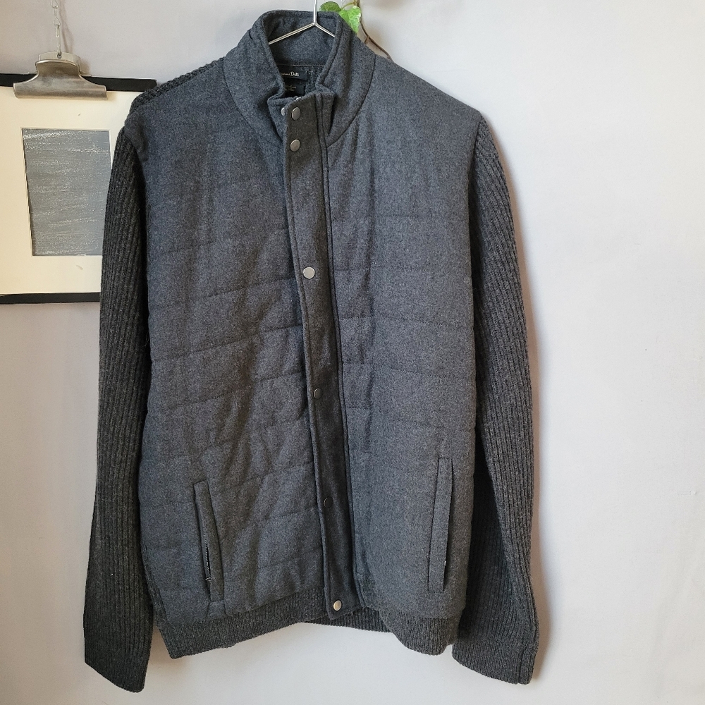 Massimo Dutti‎ Wool Cashmere Full Zip Ribbed Quilted Sweater Jacket Gray XL